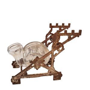 Antique 19th century tilting cast iron and glass Edwardian snail ink well aged